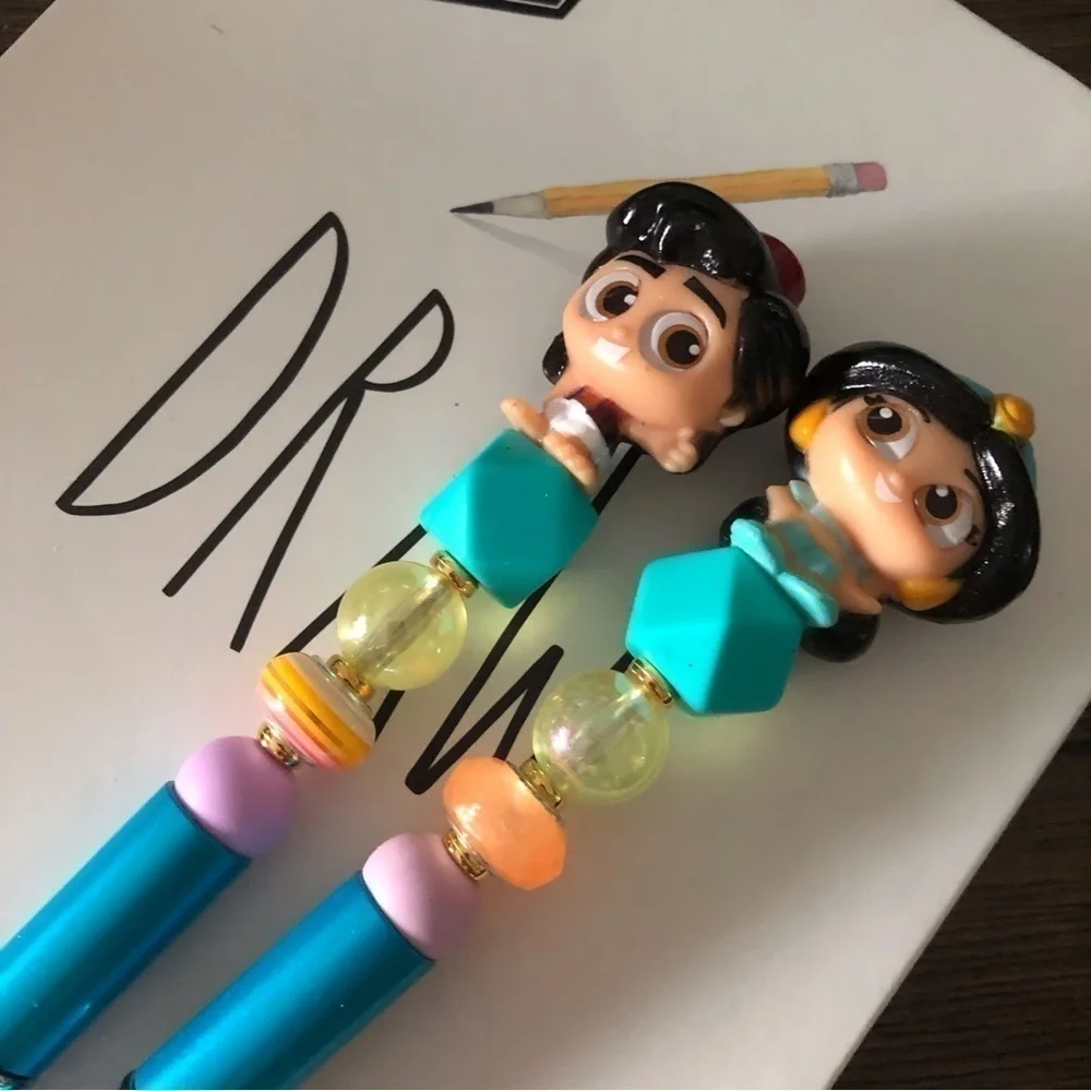 Disney Doorables: Aladdin: Princess Jasmine & Aladdin handmade beaded pens